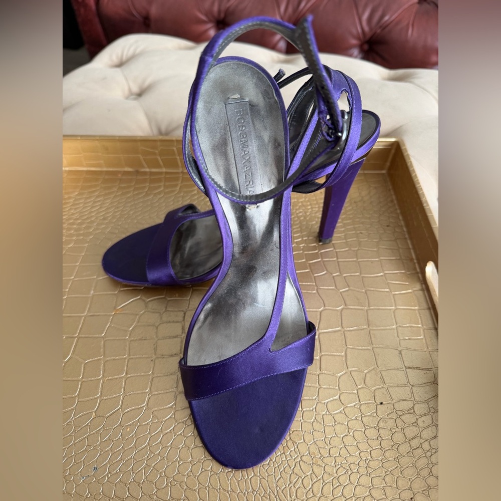 BCBG Maxazria Elegant Satin Purple High Heels with Silver Heel Detail